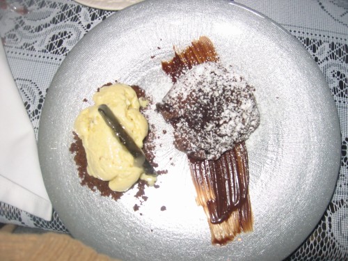 Jean-Georges Warm Chocolate Cake with Vanilla Bean Ice Cream and Chocolate Crumble